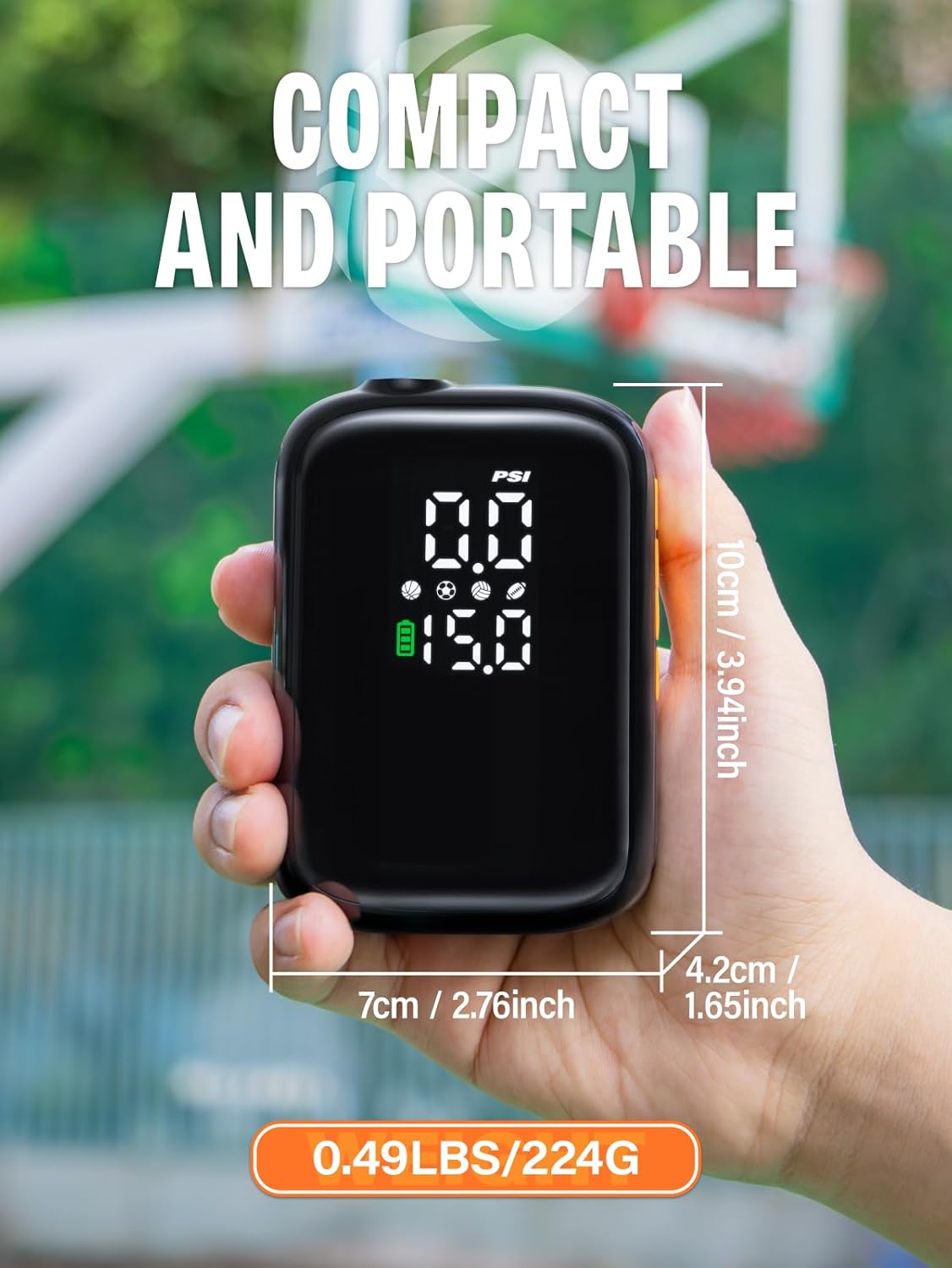 Elektrisk boldpumpe – intelligent og hurtig oppumpning med trykmåler og LCD-display, perfekt til volleyball, fodbold og basketball view 2